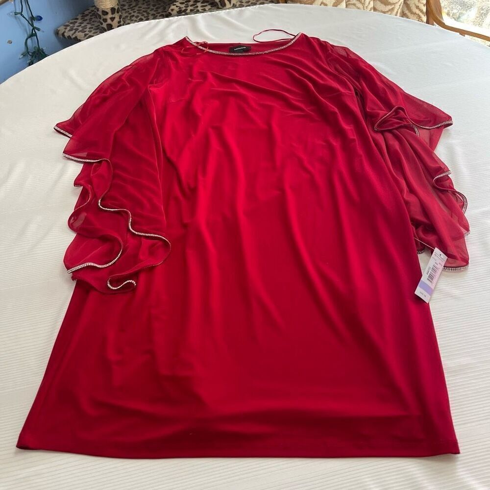 NWT R&M Richards Red Chiffon Butterfly Sleeve Sheath Dress Plus Size 18 New